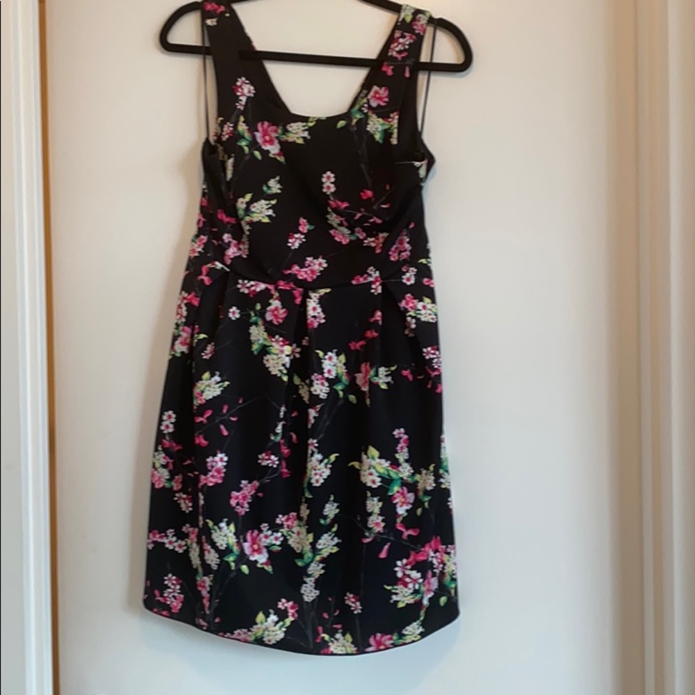 Black Floral Cocktail Dress with Open Cross-Back